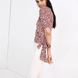 Puff-Sleeve Wrap Crop Top in Batik Vine